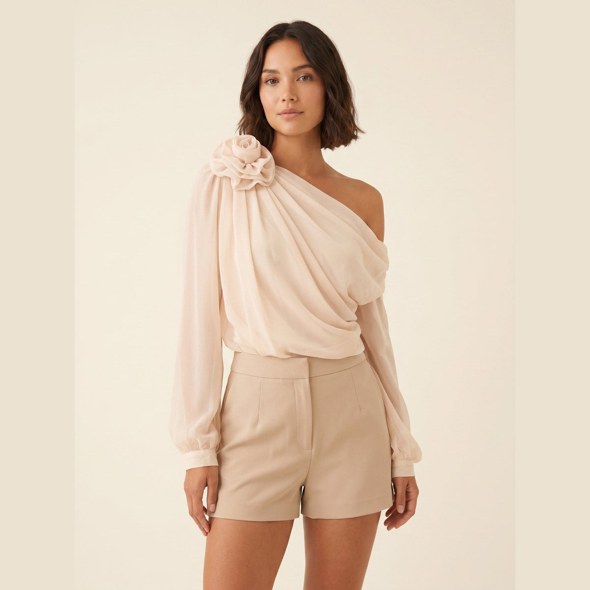 Tamsin | One Shoulder Rosette Blouse