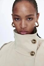 Odessine | Belted High Collar Trench Coat
