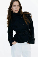 Odessine | Belted High Collar Trench Coat