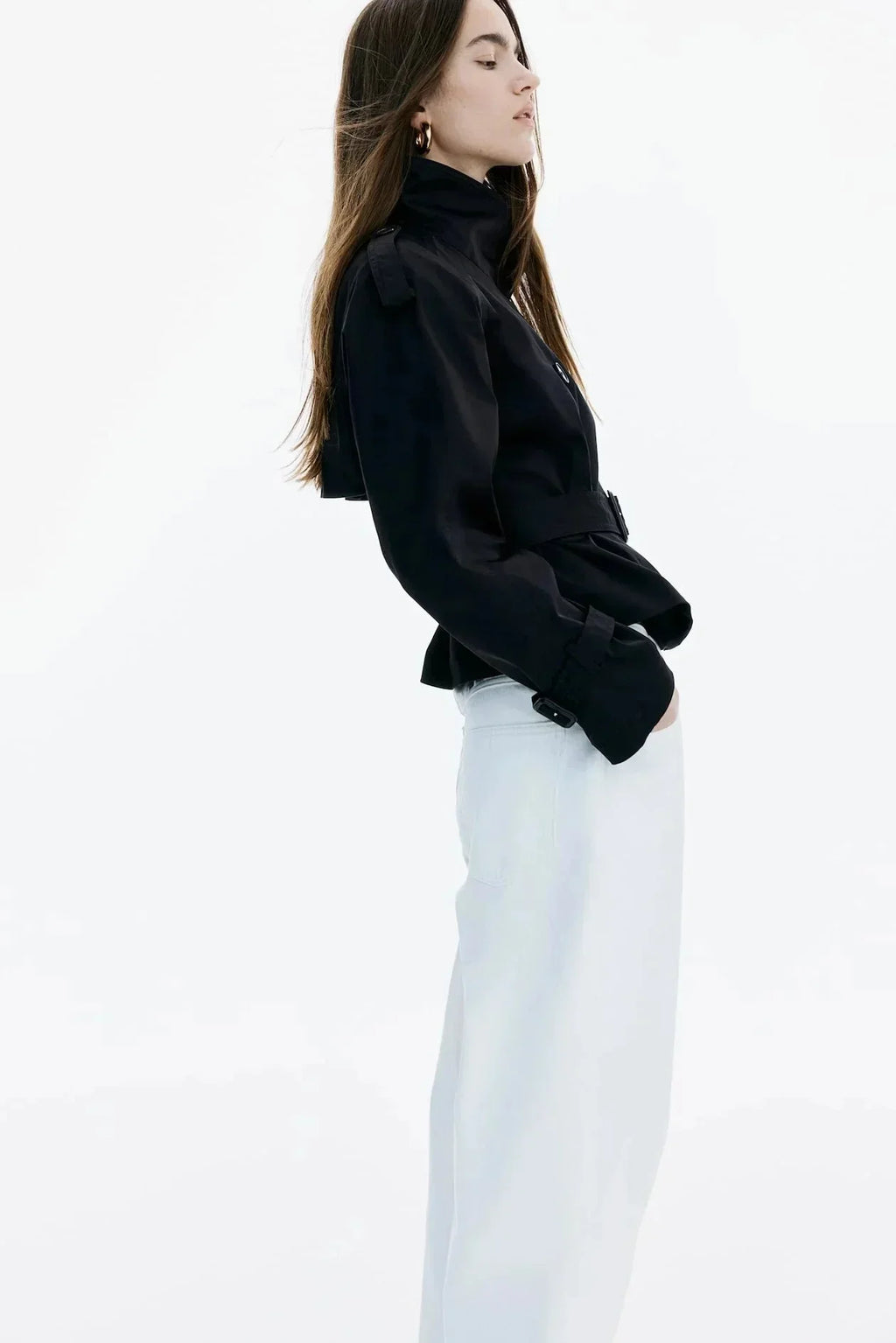 Odessine | Belted High Collar Trench Coat