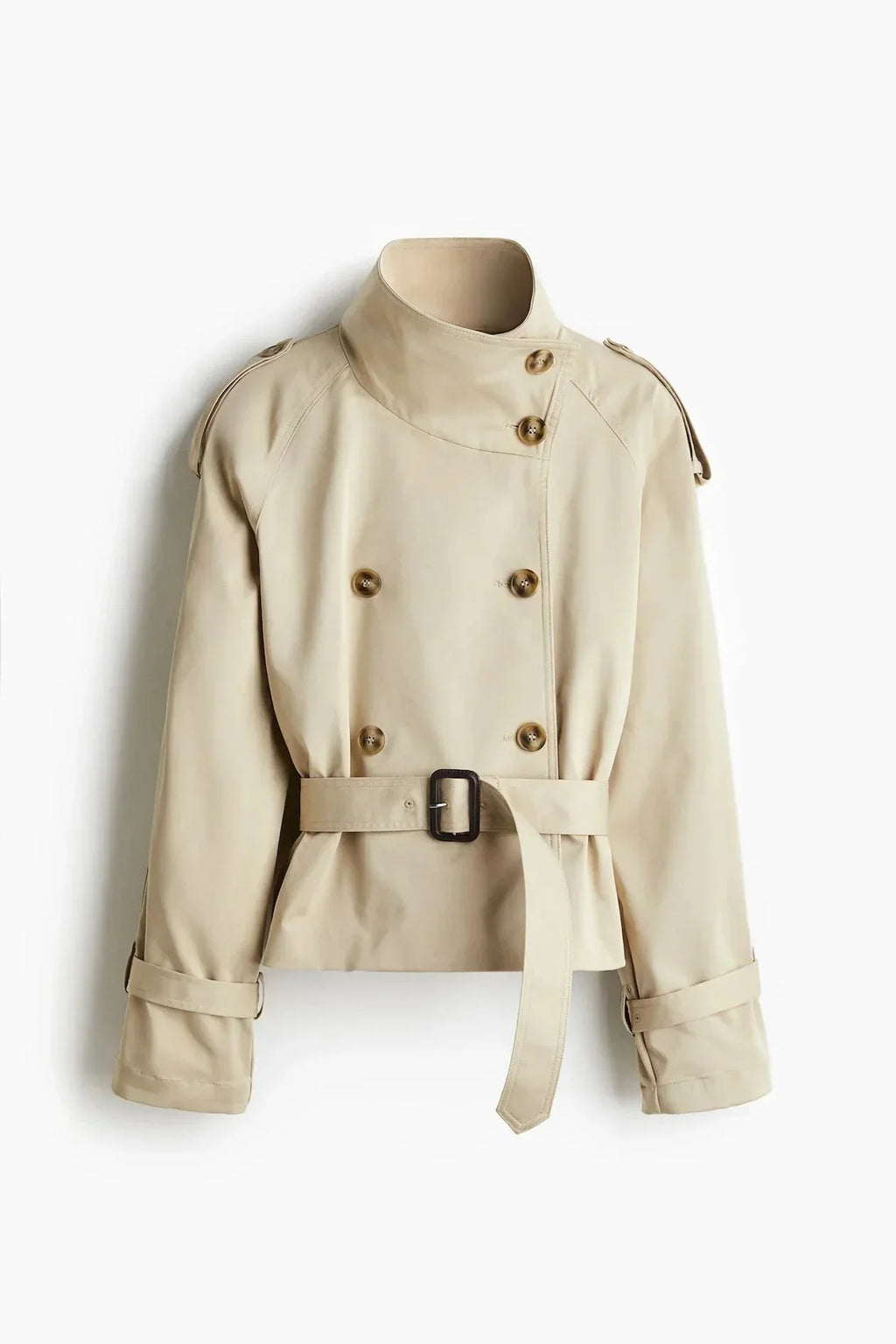 Odessine | Belted High Collar Trench Coat