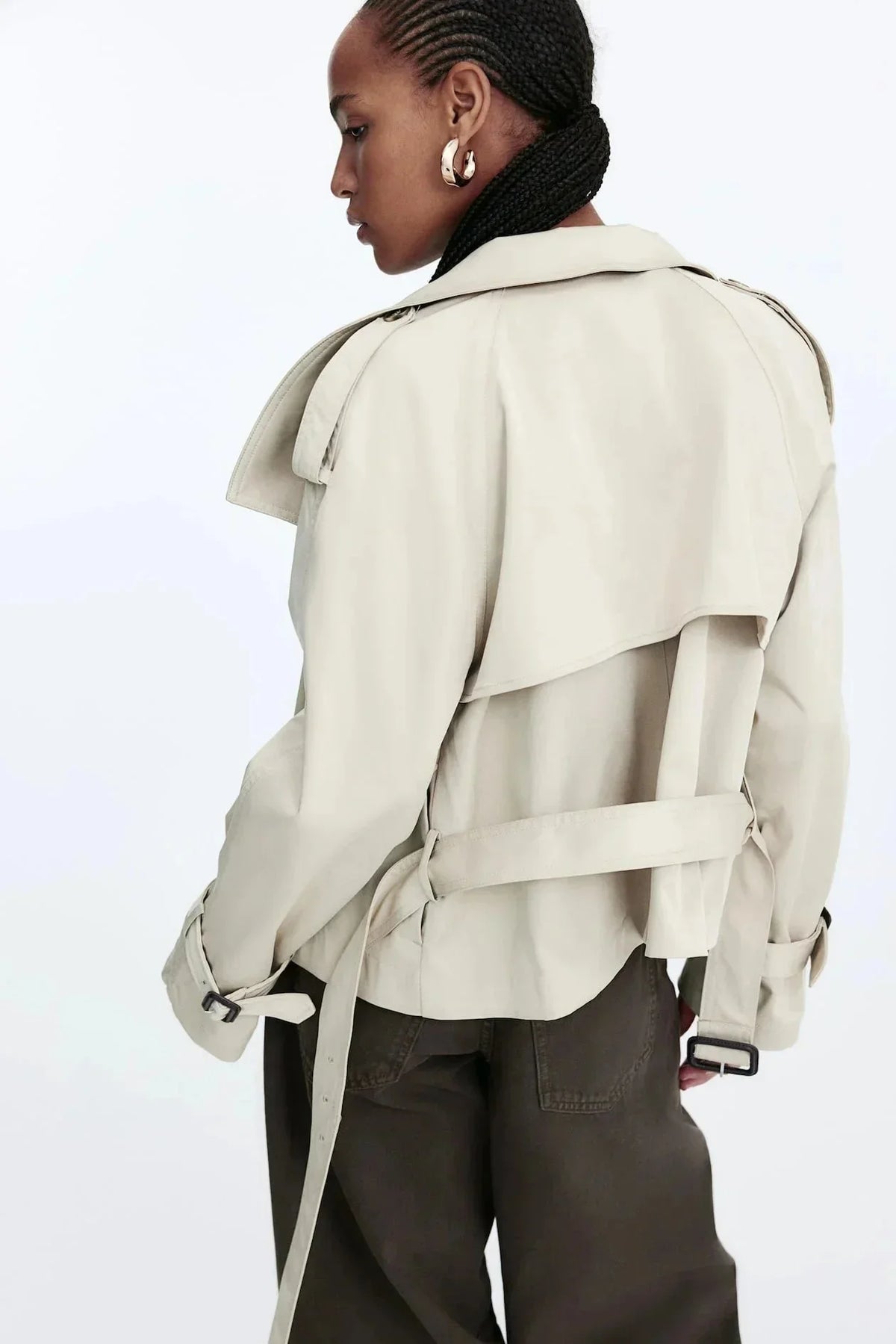Odessine | Belted High Collar Trench Coat