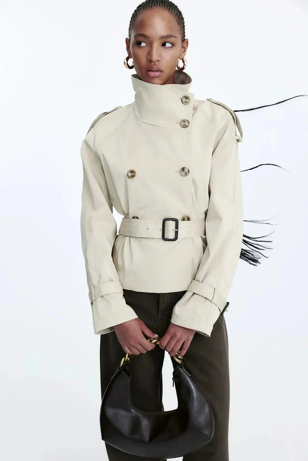 Odessine | Belted High Collar Trench Coat