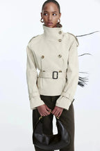 Odessine | Belted High Collar Trench Coat