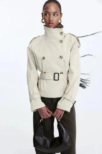 Odessine | Belted High Collar Trench Coat