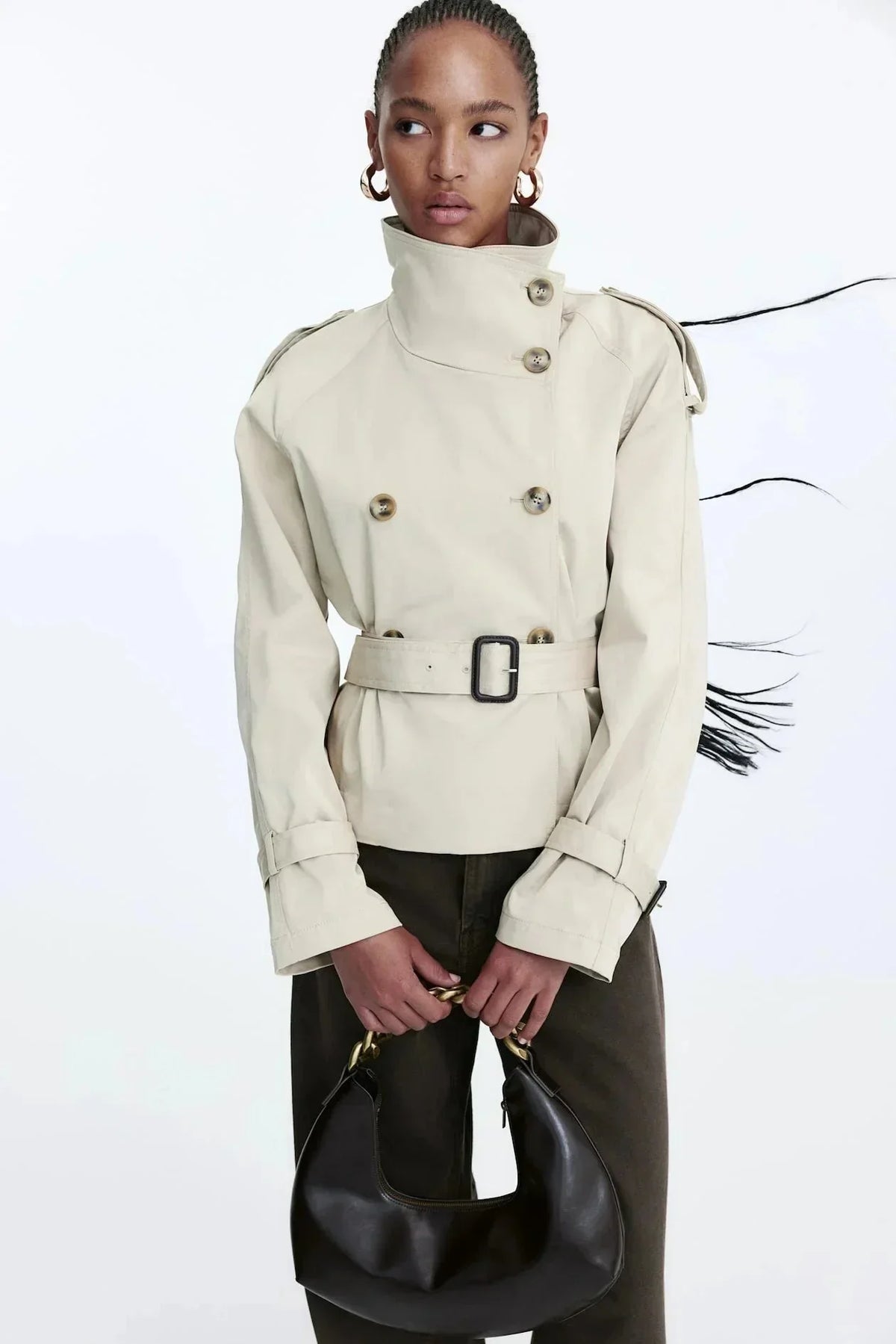 Odessine | Belted High Collar Trench Coat