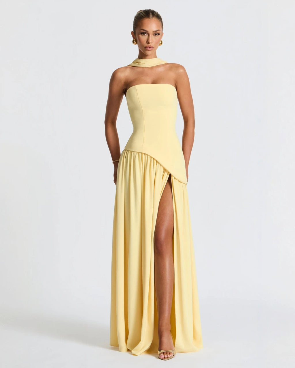 Isolde | Strapless Lace-Up Slit Maxi Dress