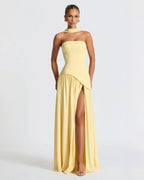 Isolde | Strapless Lace-Up Slit Maxi Dress