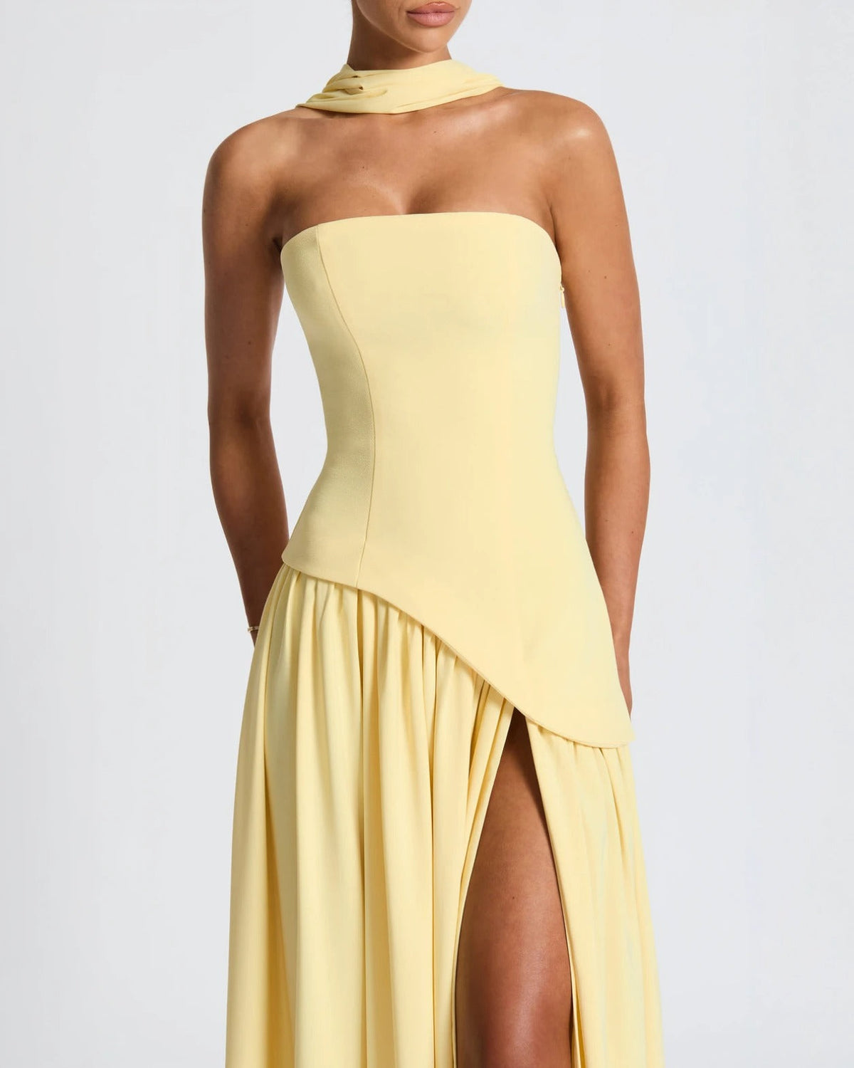 Isolde | Strapless Lace-Up Slit Maxi Dress